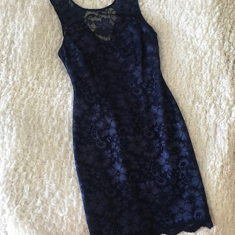 GUESS Dark Blue Lace Overlay Shift Dress NWT